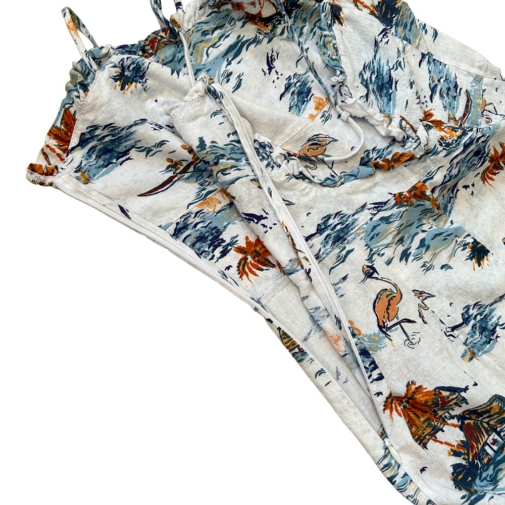 Free People White Tropical Print Slip Dress with Blue and Brown Accents - Picture 10 of 14